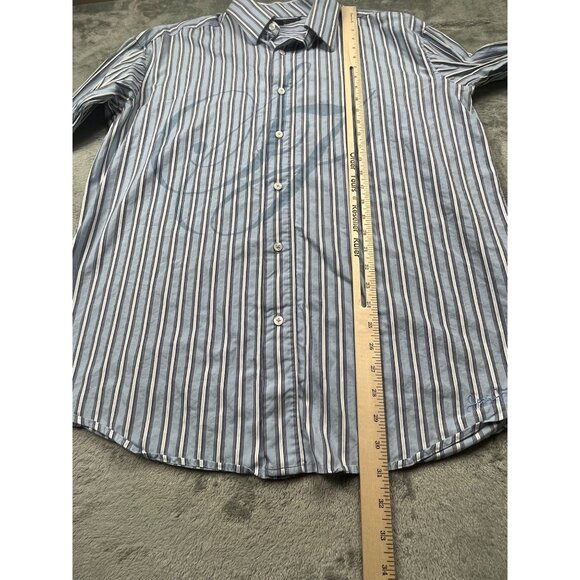 Sean John Mens XL Blue/White Striped Button-Down Shirt Big All Over Print - Picture 5 of 11